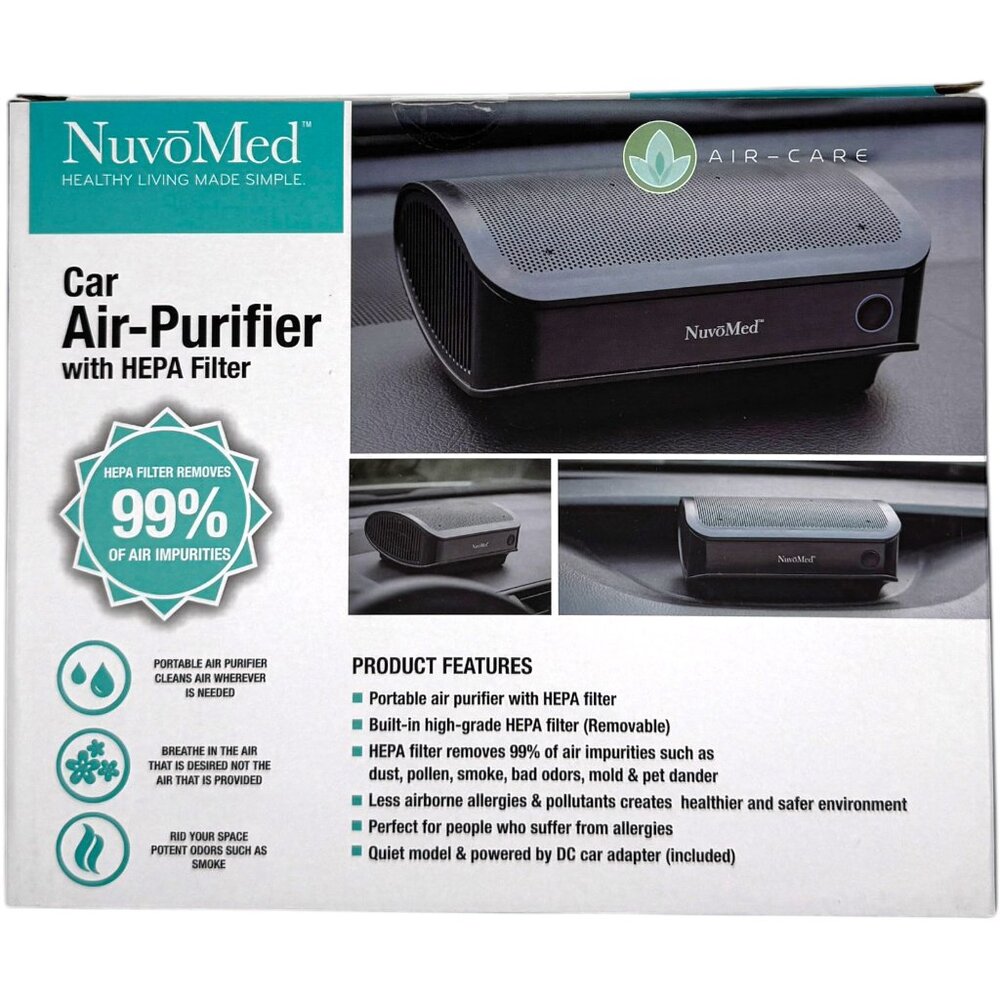 NuvoMed Car Air Purifier True HEPA 12V Plug Portable Odor Remover Bonus Filter - Picture 5 of 8